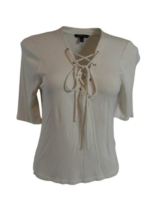 Topshop White Ribbed Lace Up Top US 10 - Picture 2 of 3